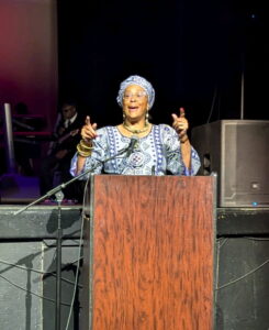 behind church podium in african dress